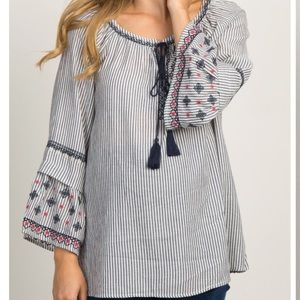 Striped bell sleeve maternity top